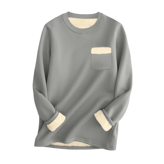 yillto Fleece Sweatshirts for Women Sherpa Fuzzy Lined Crewneck Pullover Thick Warm Underwear Tops