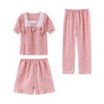 thumbnail image 1 of yillto Girl 3 Piece Cotton Pajamas Sets Shorts Pants Short Sleeve Top Summer Pjs Set Outfits 3-16 Years, 1 of 6