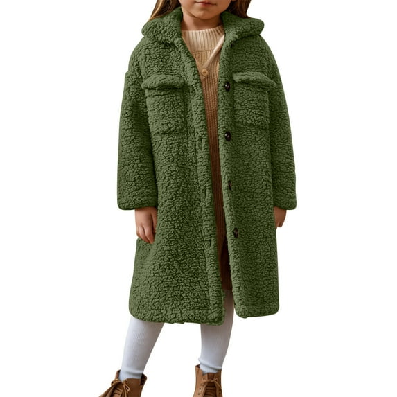 yillto Girl Coat Sherpa Fleece Fuzzy Warm Fall Winter Long Jacket Button down Stand Collar Thick Coats