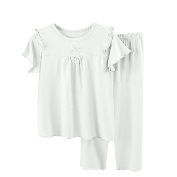 yillto Girl's Cotton Pajamas Sets Ruffle Short Sleeve Tops and Sleepwear Pants Summer Pjs 2 Piece