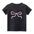 thumbnail image 1 of yillto Girl's Summer Tops Short Sleeve Bow Graphic Cute Tee Shirts Crew Neck Casual Tshirts for Kids, 1 of 3
