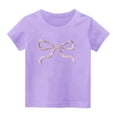 thumbnail image 1 of yillto Girl's Summer Tops Short Sleeve Bow Graphic Cute Tee Shirts Crew Neck Casual Tshirts for Kids, 1 of 3