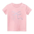 thumbnail image 1 of yillto Girl's Summer Tops Short Sleeve Bow Graphic Cute Tee Shirts Crew Neck Casual Tshirts for Kids, 1 of 3