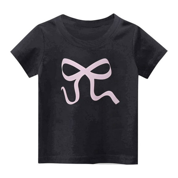 yillto Girl's Summer Tops Short Sleeve Bow Graphic Cute Tee Shirts Crew Neck Casual Tshirts for Kids
