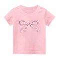 thumbnail image 1 of yillto Girl's Summer Tops Short Sleeve Bow Graphic Cute Tee Shirts Crew Neck Casual Tshirts for Kids, 1 of 3