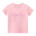 thumbnail image 1 of yillto Girl's Summer Tops Short Sleeve Bow Graphic Cute Tee Shirts Crew Neck Casual Tshirts for Kids, 1 of 3