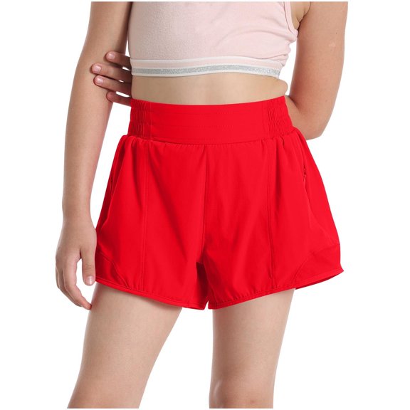 yillto Girls Athletic Shorts Kids High Waist Workout Gym Running Clothes Activewear with Zipper Pockets