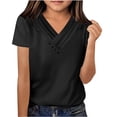 thumbnail image 1 of yillto Girls Blouse V Neck Buttons Short Sleeve Summer Solid Color Casual Girl Tee Tops for 5-13years, 1 of 6