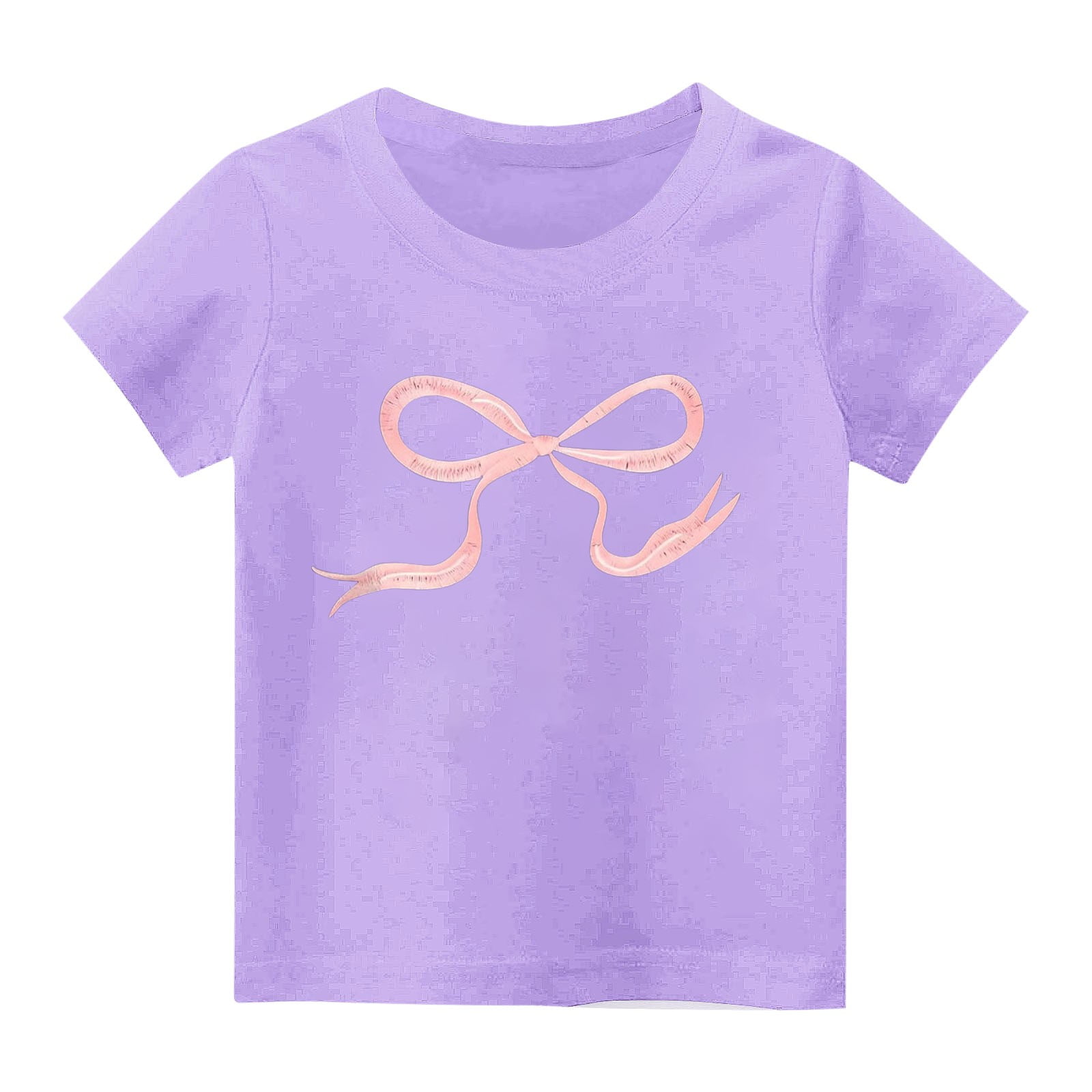 yillto Girls Bow Graphic Shirts Short Sleeve Crew Neck Cotton Tee