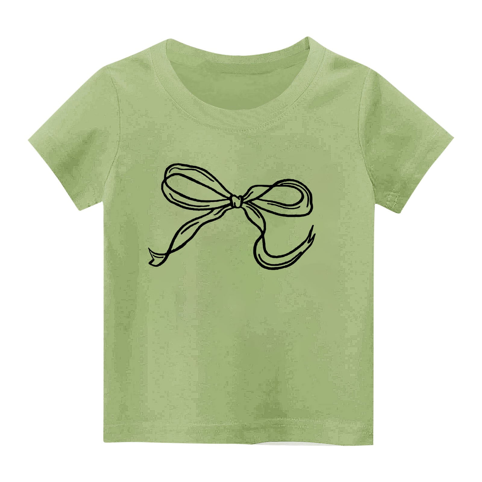 yillto Girls Bow Graphic Shirts Short Sleeve Crew Neck Cotton Tee