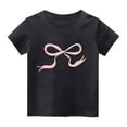 thumbnail image 1 of yillto Girls Bow Graphic Shirts Short Sleeve Crew Neck Cotton Tee 2025 Summer Cute Tshirts Tops, 1 of 3
