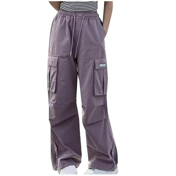 Maean Girls Boys Cargo Pant Wide Leg Loose High Waist Drawstring Causal Baggy Pants with Pockets