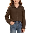 thumbnail image 1 of yillto Girls Button down Shirts Long Sleeve Loose Tops Collared V Neck Casual Fall Tees Clothes, 1 of 7