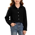 thumbnail image 1 of yillto Girls Button down Shirts Long Sleeve Loose Tops Collared V Neck Casual Fall Tees Clothes, 1 of 7