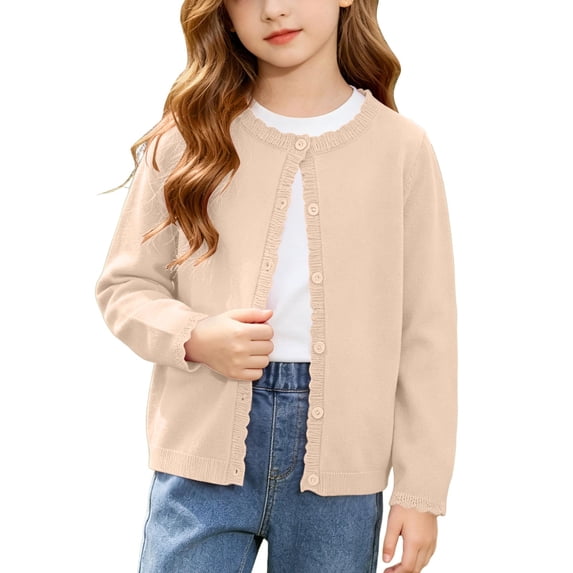 yillto Girls Cardigan Sweater Button down Knit Long Sleeve Cute Uniform Cardigans Crewneck Fall Clothes