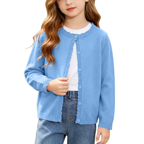 yillto Girls Cardigan Sweater Button down Knit Long Sleeve Cute Uniform Cardigans Crewneck Fall Clothes