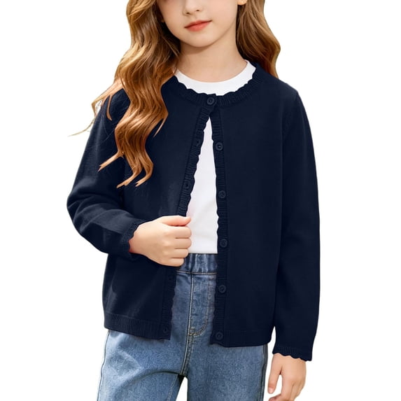 yillto Girls Cardigan Sweater Button down Knit Long Sleeve Cute Uniform Cardigans Crewneck Fall Clothes