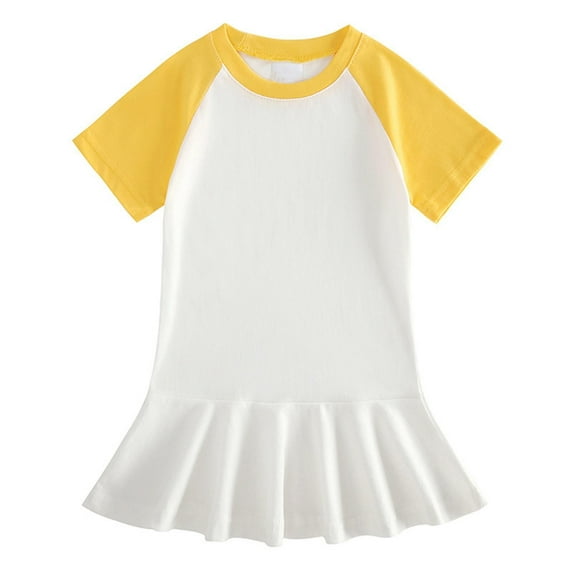 yillto Girls Cotton Dress Summer Skater Shirt Dresses Casual Short Sleeve Solid Color Dress for Kids
