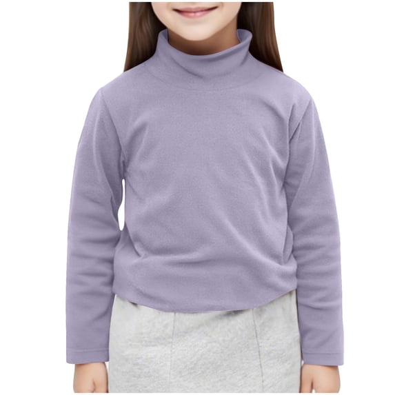 yillto Girls Cotton Shirts Basic Crew Neck Long Sleeve Plain Tee Toddler Kids Pullover Slim Undershirts