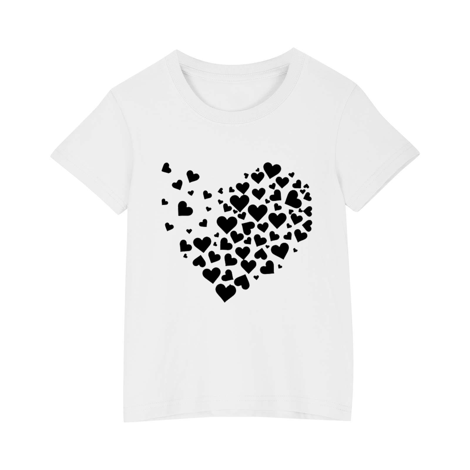 【KOOLOSET】Heart Lettering Short Sleeve Knit yillto Girls Cotton T-Shirts Heart Printed Round Neck Tops