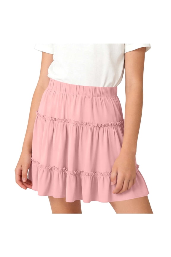 Girls Mini Skirts Elastic Waist Flowy Tiered Layered Ruffle Flared Casual Beach Vacation Short Skirt