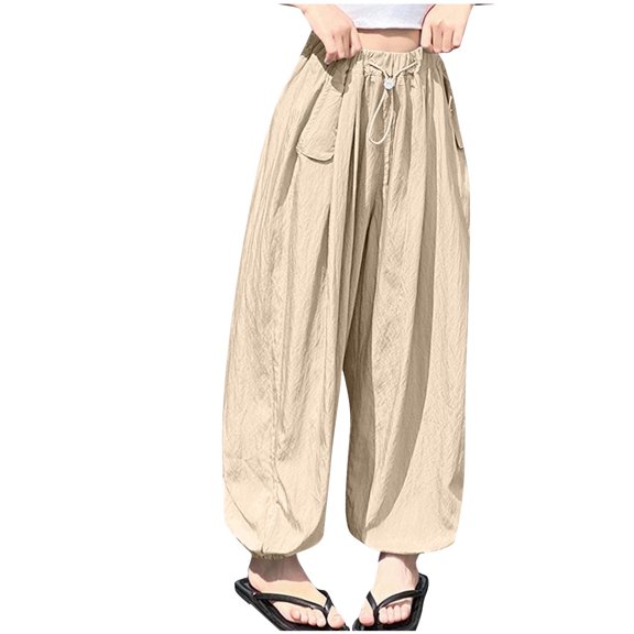 yillto Girls Pant Summer Casual Straight Leg Loose Lightweight Elastic Waist Lounge Pants with Pockets