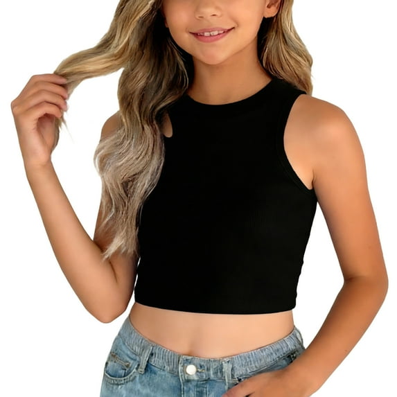 yillto Girls Ribbed Tank Racerback Sleeveless Tops Athletic Yoga Crop Basic Camisoles 1-10 Years
