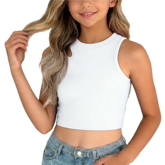 yillto Girls Ribbed Tank Racerback Sleeveless Tops Athletic Yoga Crop Basic Camisoles 1-10 Years