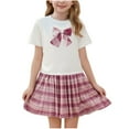 thumbnail image 1 of yillto Girls School Uniform Skirts Sets Plaid Pleated Short Skirt and Short Sleeve Top with Bow 2 Piece, 1 of 3