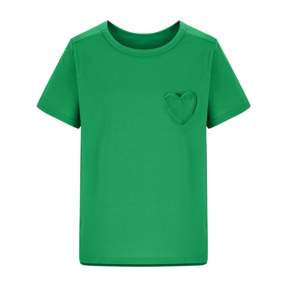 yillto Girls Short Sleeve Heart Tshirts Casual Round Neck Plain Summer Tee Tops Blouse 5-15 Years