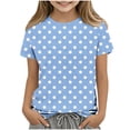 thumbnail image 1 of yillto Girls Short Sleeve Tops Summer Casual Crew Neck Cute Shirts Polka Dots Printed Lightweight Tshirts, 1 of 5