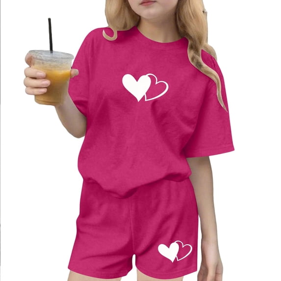 yillto Girls Shorts Set 2 Piece Short Sleeve Shirts Tops and Casual Shorts Summer Outfits 3-15 Years