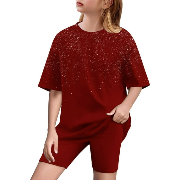 yillto Girls Summer 2 Piece Outfits Kids Oversized T Shirts and Yoga Shorts Clothing Sets 5-15 Years