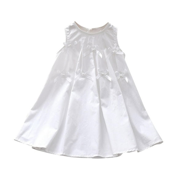 yillto Girls Summer Cotton Dress Solid Color Casual Sleeveless Casual Beach Party Sundress 2-14 Years