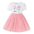 thumbnail image 1 of yillto Girls Summer Dress Puff Short Sleeve Crew Neck Flowy Sundress Casual Party Midi Dresses 2-7T, 1 of 6