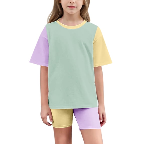 yillto Girls Summer Set Oversized Short Sleeve Tshirt and Biker Shorts Sets 2 Piece Tracksuit 5-15 Years