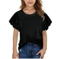 thumbnail image 1 of yillto Girls Summer Shirts Ruffle Short Sleeve Cute Crew Neck Tee Plain Causal Blouse Tshirts 3-14T, 1 of 7
