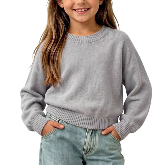 yillto Girls Sweaters Knit Long Sleeve Crewneck Top Kids Pullover Ribbed School Uniform Sweater Clothes