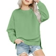 thumbnail image 1 of yillto Girls Sweatshirts Crewneck Long Sleeve Pullover Casual Loose Solid Color Side Split Sweatshirt 5-14T, 1 of 5