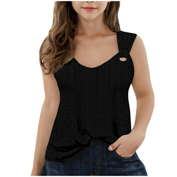 yillto Girls Tank Top Summer Cute Sleeveless Crew Neck Shirts Casual Hollow out Tee Blouses Clothes