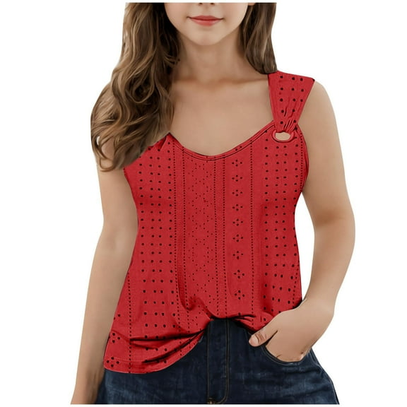 yillto Girls Tank Top Summer Cute Sleeveless Crew Neck Shirts Casual Hollow out Tee Blouses Clothes