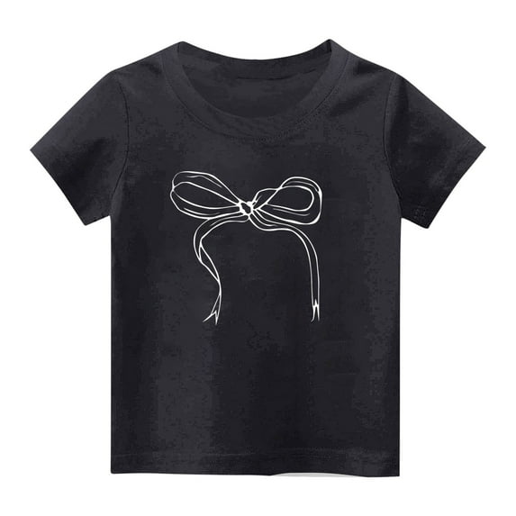 yillto Girls Tees Short Sleeve Cotton Casual Bow Graphic T Shirts Little Girl Summer Cute Tops