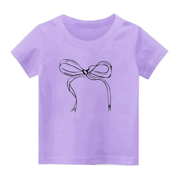 yillto Girls Tees Short Sleeve Cotton Casual Bow Graphic T Shirts Little Girl Summer Cute Tops