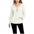thumbnail image 1 of yillto Hooded Sweater Women Oversized V Neck Fashion Knit Long Sleeve Pullover Drawstring with Pocket, 1 of 6