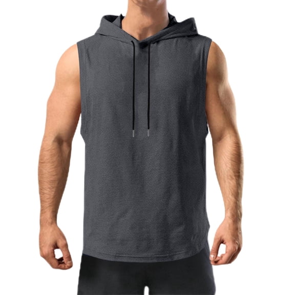 yillto Hoodie Tank for Mens Sleeveless Workout Athletic Shirts Loose Causal Gym Training T Shirt