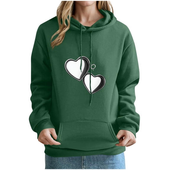 yillto Hoodie for Womens Sweatshirts Baggy Long Sleeve Heart Printed Long Sleeve Casual Pockets Sweatshirt