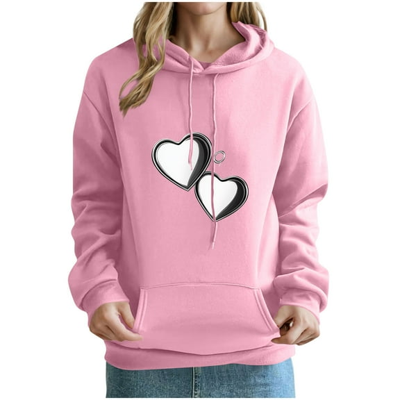 yillto Hoodie for Womens Sweatshirts Baggy Long Sleeve Heart Printed Long Sleeve Casual Pockets Sweatshirt