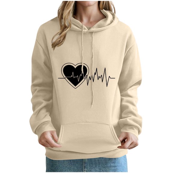 yillto Hoodie for Womens Sweatshirts Baggy Long Sleeve Heart Printed Long Sleeve Casual Pockets Sweatshirt