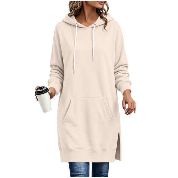 yillto Hoodies for Women Oversized Drawstring Long Sweatshirt Knee Length Hooded Pullover Tops with Pockets