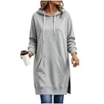 thumbnail image 1 of yillto Hoodies for Women Oversized Drawstring Long Sweatshirt Knee Length Hooded Pullover Tops with Pockets, 1 of 7
